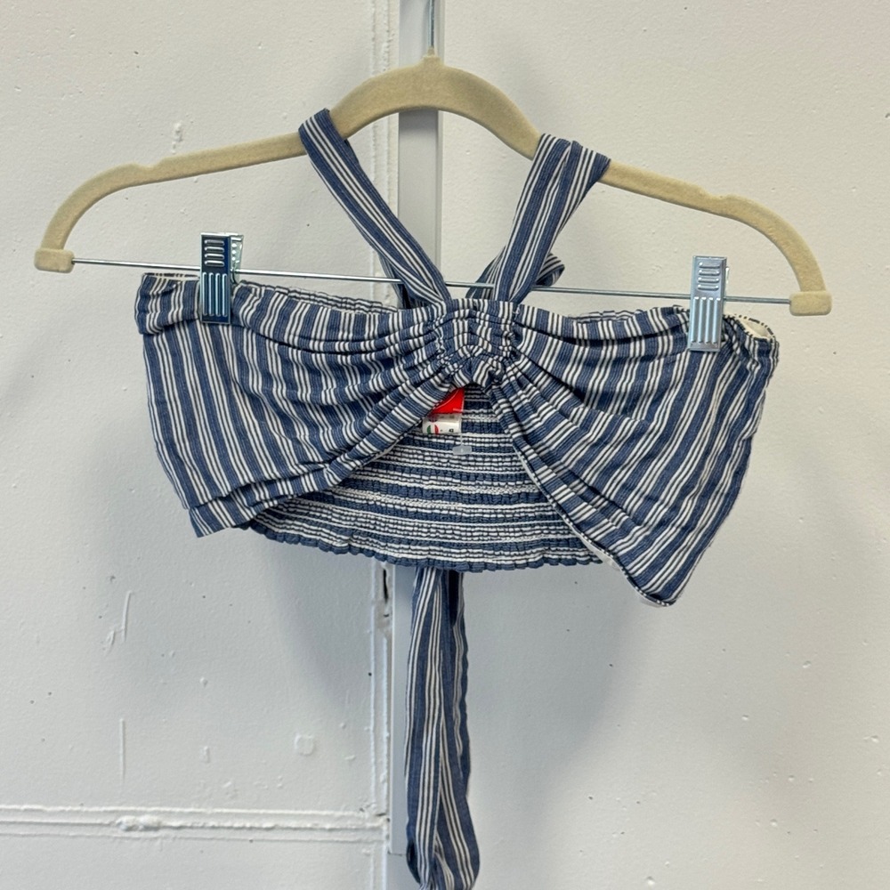Red Carter Blue White Striped Smocked Halter Crop Top Size Small Summer